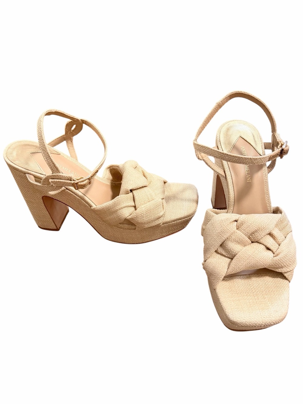 ANTONIO MELANI Mya Linen Natural Beige Braided Platform Sandal- 8 NWOT
